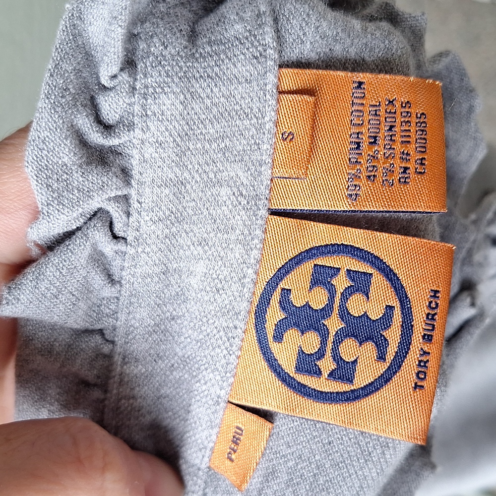 Tory Burch Lidia Ruffle Polo Tee GRAY Size Small - Picture 7 of 11